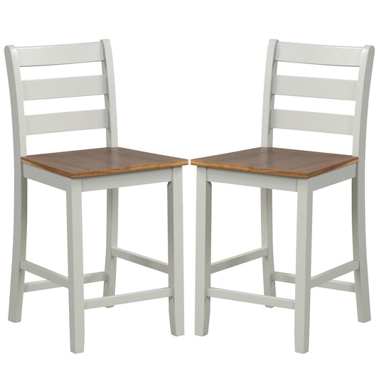Set of 2 Counter Bar Stool with Inclined Backrest and Footrest-Gray