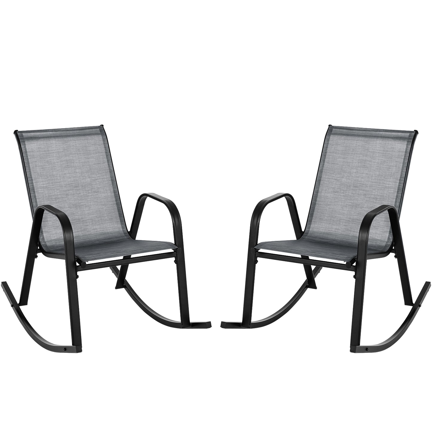 Set of 2 Metal Patio Rocking Chair with Breathable Seat Fabric-Gray