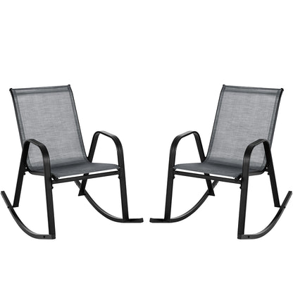 Set of 2 Metal Patio Rocking Chair with Breathable Seat Fabric-Gray
