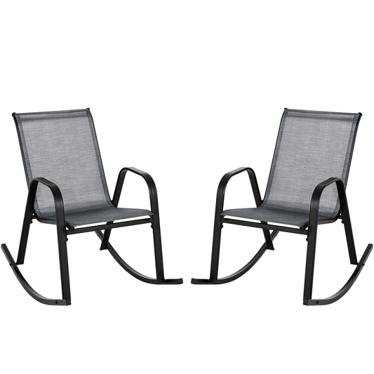 Set of 2 Metal Patio Rocking Chair with Breathable Seat Fabric-Gray