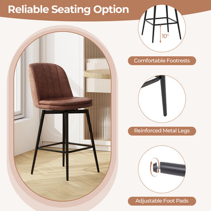 27 Inch Swivel Bar Stool Set of 2 Counter Height Chair with Padded Seat-Black and Brown