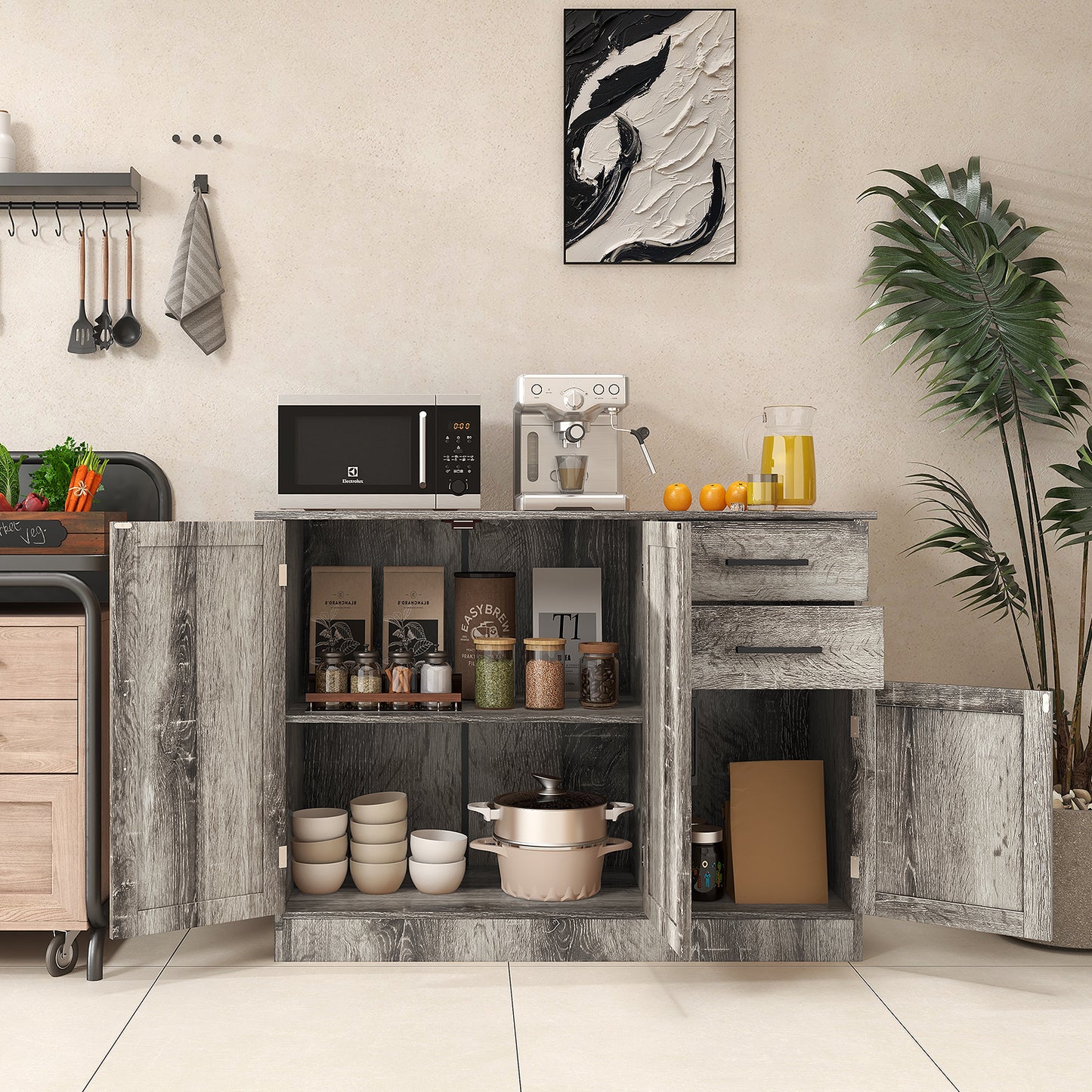 Buffet Storage Cabinet  Kitchen Sideboard with 2 Drawers-Gray