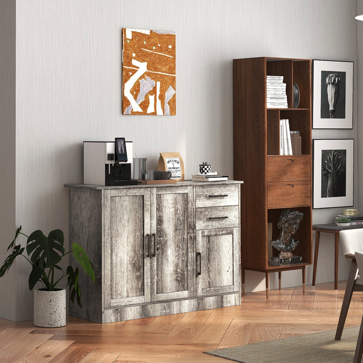 Buffet Storage Cabinet  Kitchen Sideboard with 2 Drawers-Gray