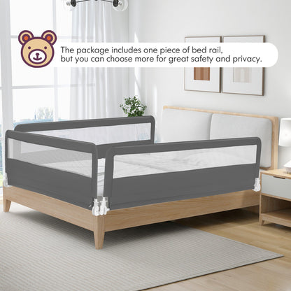 71 Inch Extra Long Swing Down Bed Guardrail with Safety Straps-Beige