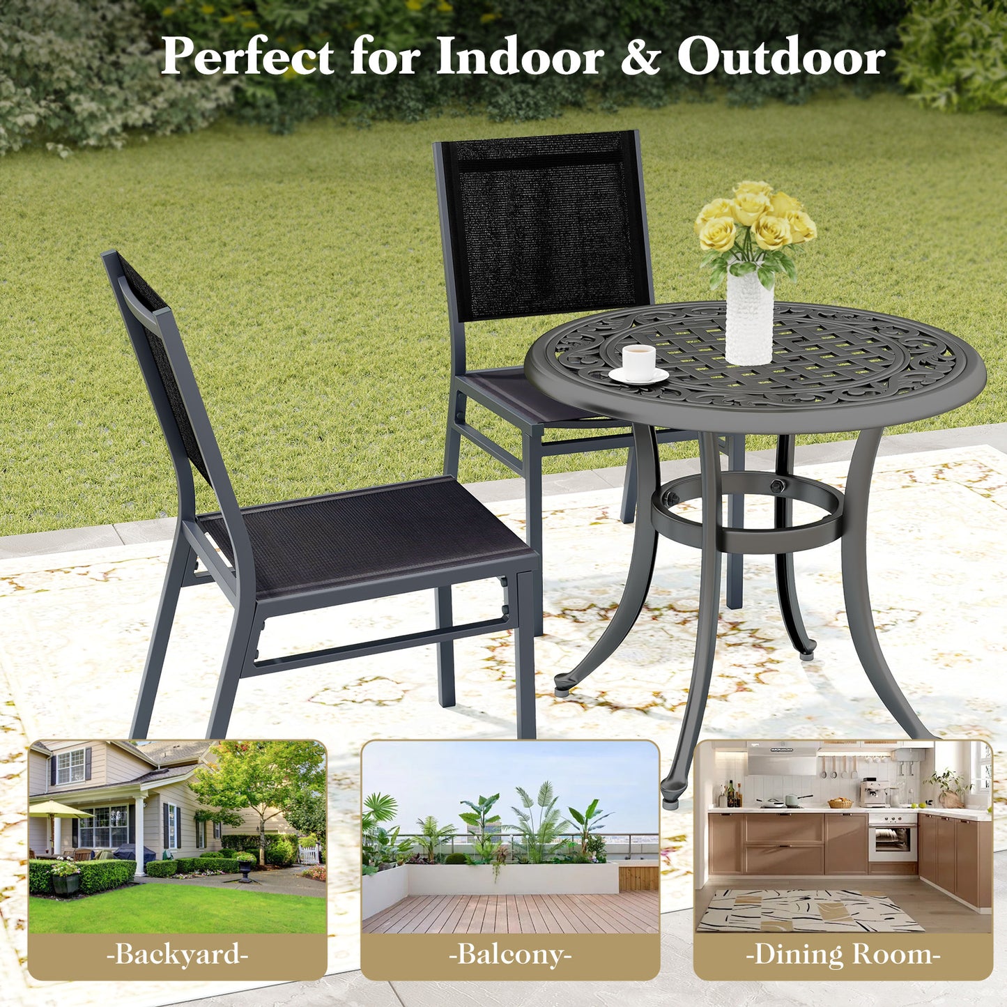 Outdoor Dining Chairs with Breathable Seat and Backrest for Backyard Porch Poolside-1 Piece