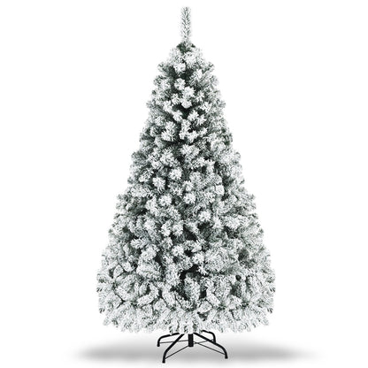 Pre-Lit Premium Snow Flocked Hinged Artificial Christmas Tree-9 ft