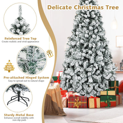 Pre-Lit Premium Snow Flocked Hinged Artificial Christmas Tree-9 ft