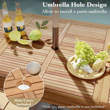 86.5 Inch Rectangular Patio Dining Table for 8 with Acacia Wood Tabletop and Umbrella Hole-86.5 inches