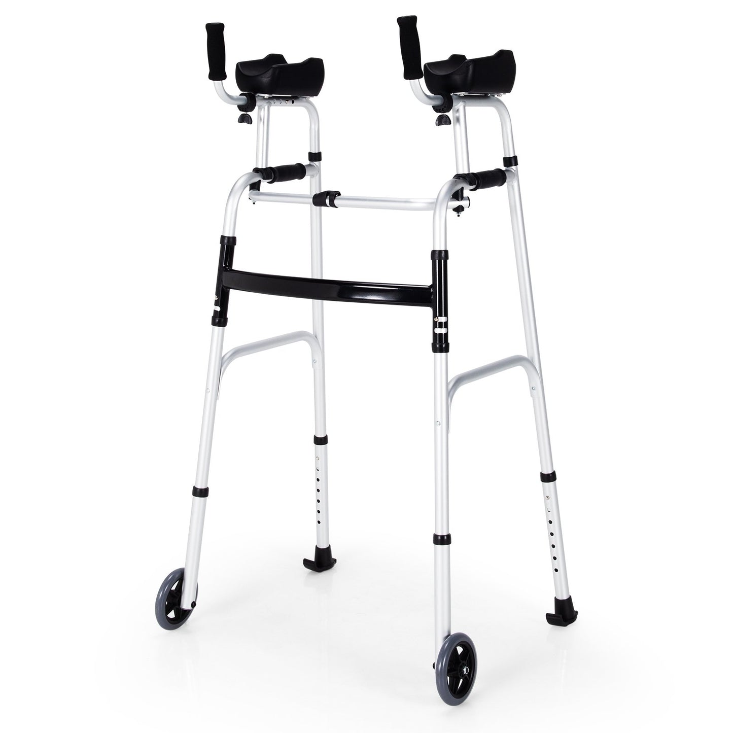 Folding Adjustable Aluminum Wheel Walking Frame-Navy