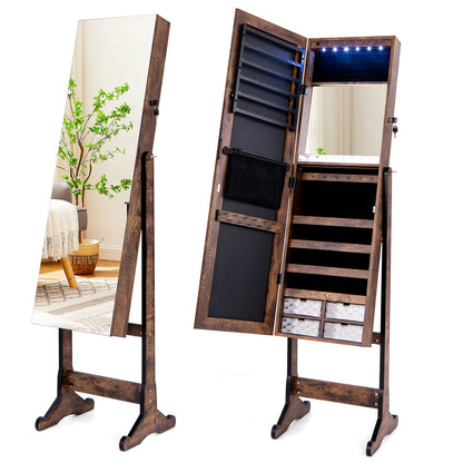 Free Standing Full Length Jewelry Armoire with Lights-Rustic Brown