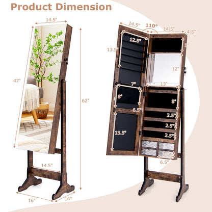 Free Standing Full Length Jewelry Armoire with Lights-Rustic Brown