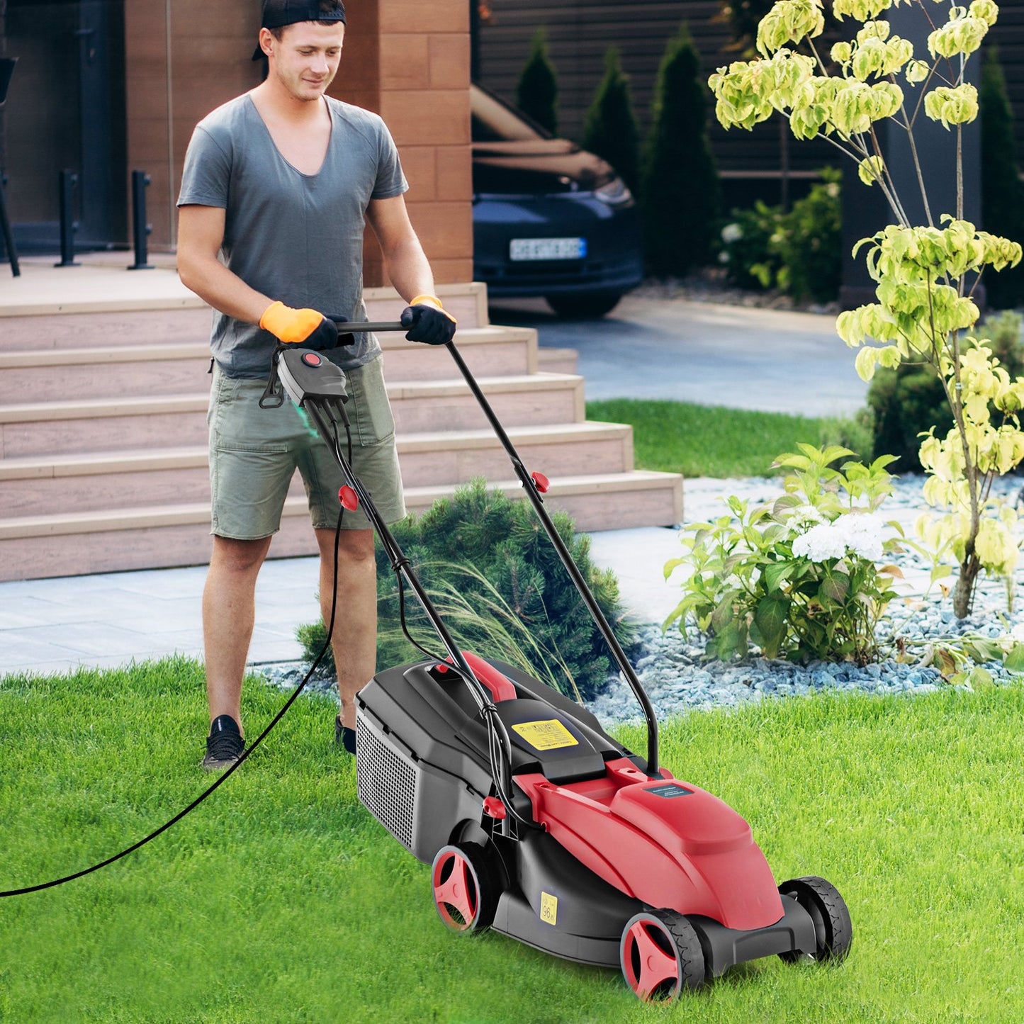 10 AMP 13 Inch Electric Corded Lawn Mower with Collection Box-Black & Green