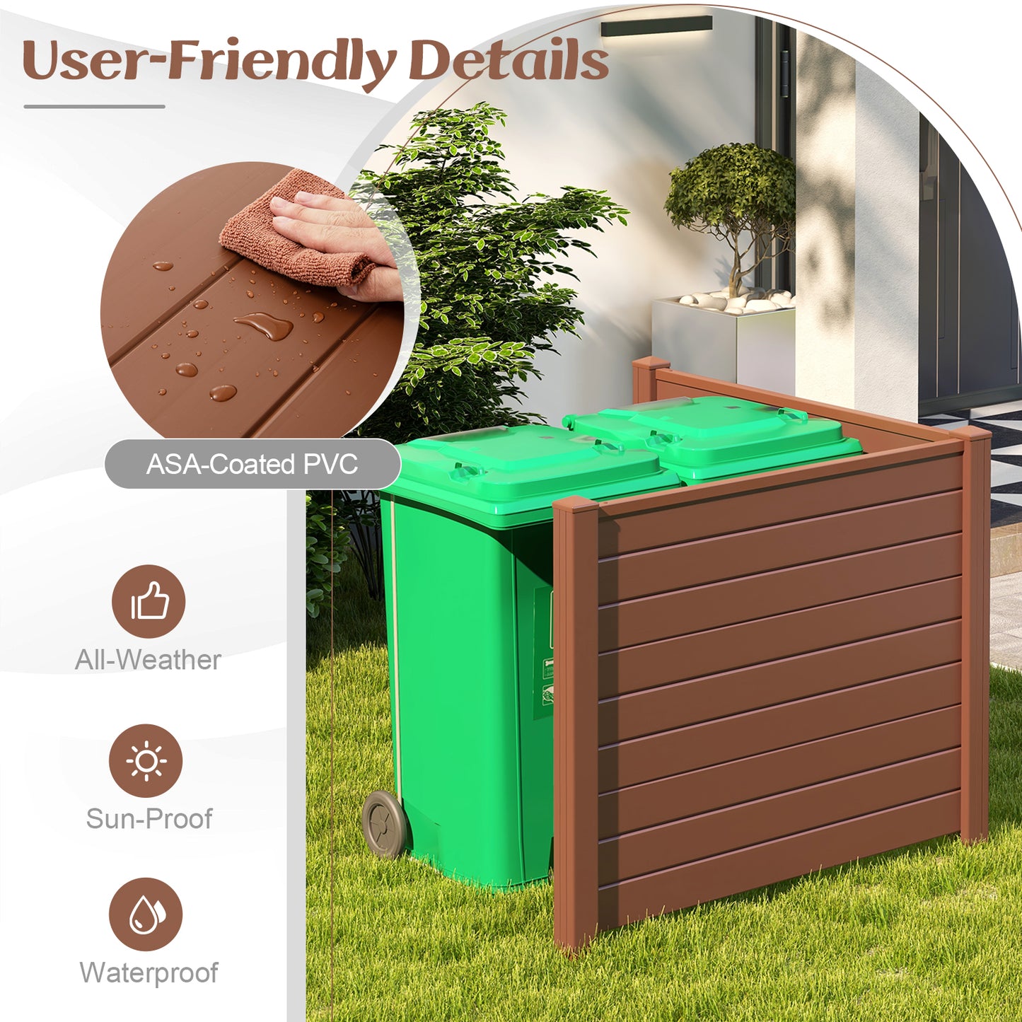 Outdoor PVC Air Conditioner Fence with 20 Inch Long Stakes-Brown