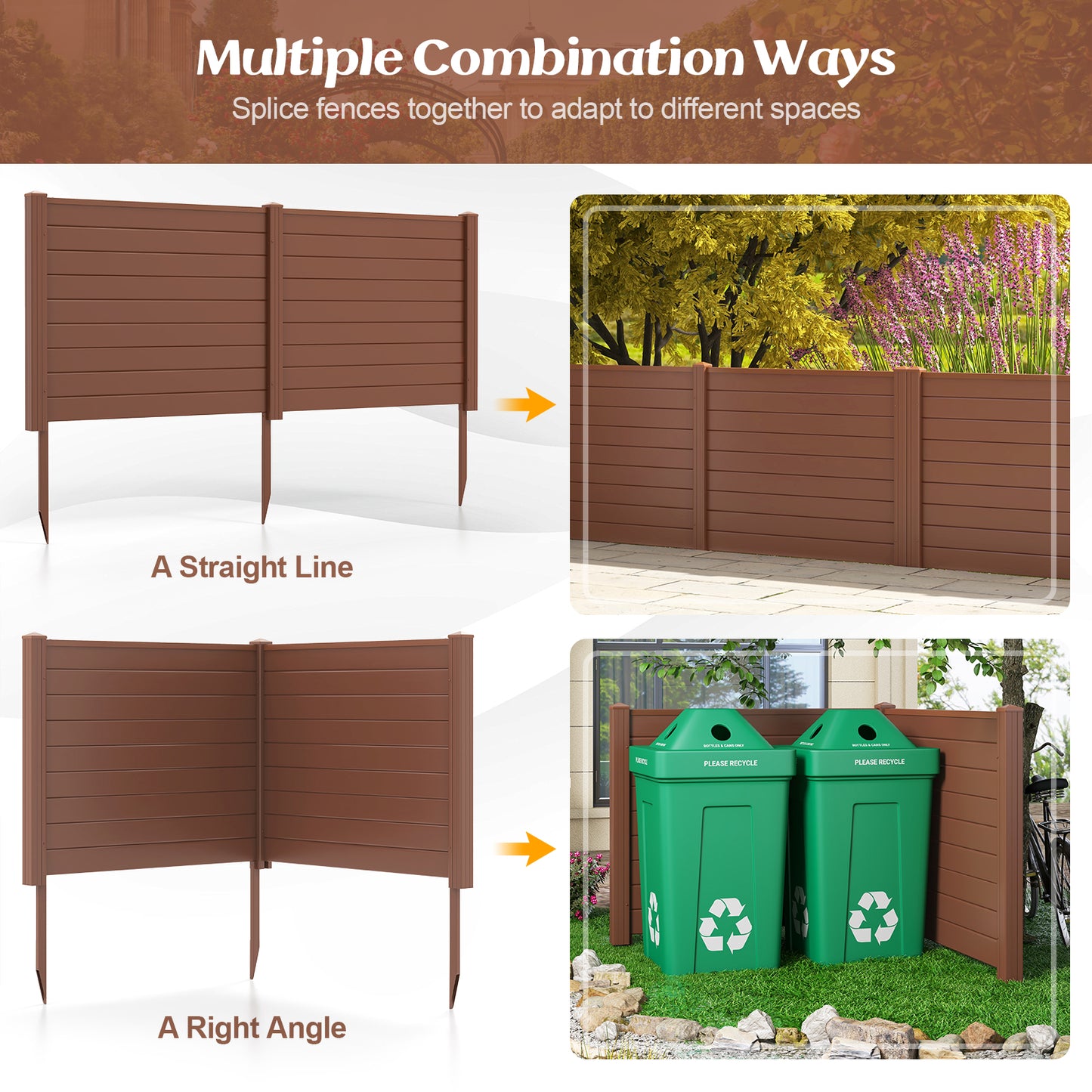 Outdoor PVC Air Conditioner Fence with 20 Inch Long Stakes-Brown