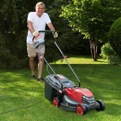 12-AMP 13.5 Inch Adjustable Electric Corded Lawn Mower with Collection Box-Green