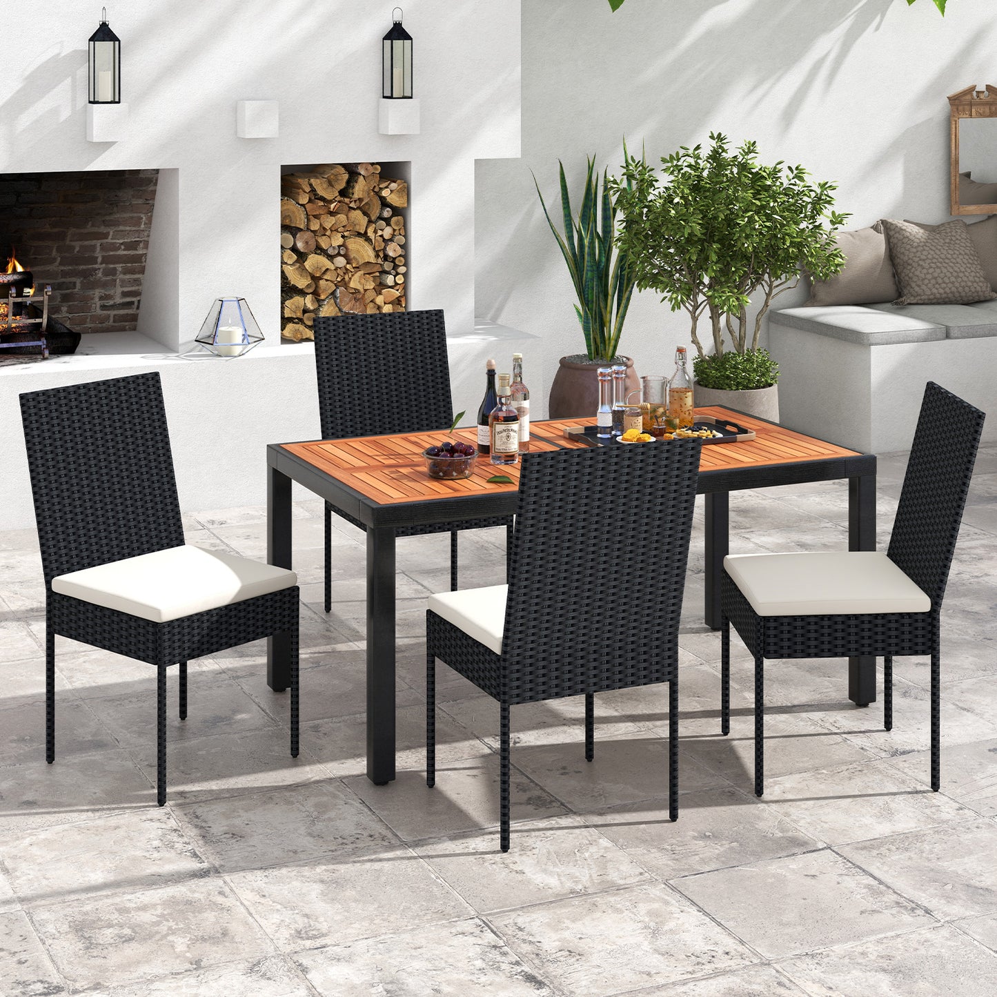 PE Wicker Patio Chairs Set of 2/4 with Cushions for Porch Deck Garden and Backyard-4 Pieces