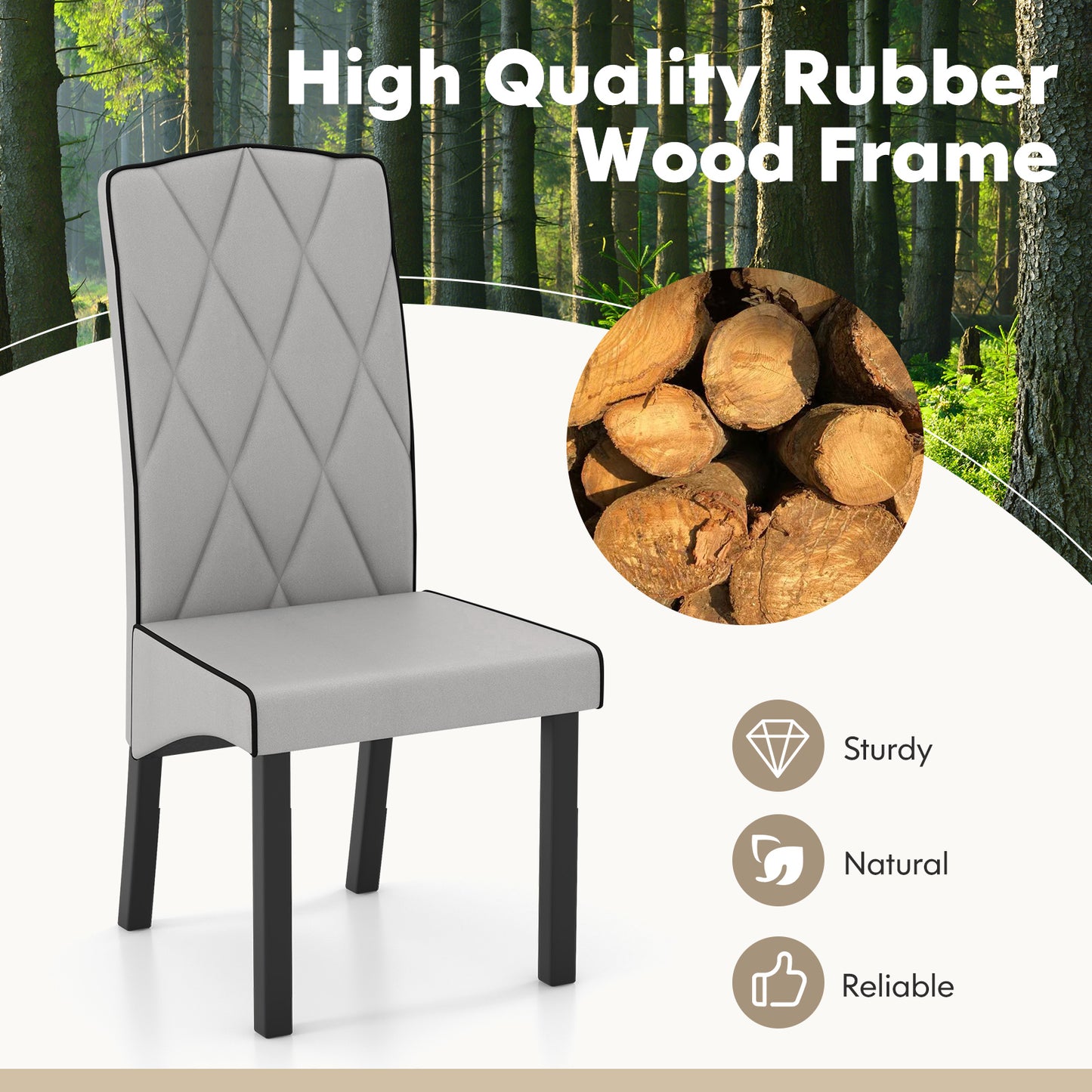 Modern Dining Chair with High Backrest High-density Sponge Cushion-Light Gray