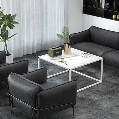 Modern Glass Square Coffee Table with Metal Frame for Living Room-Black