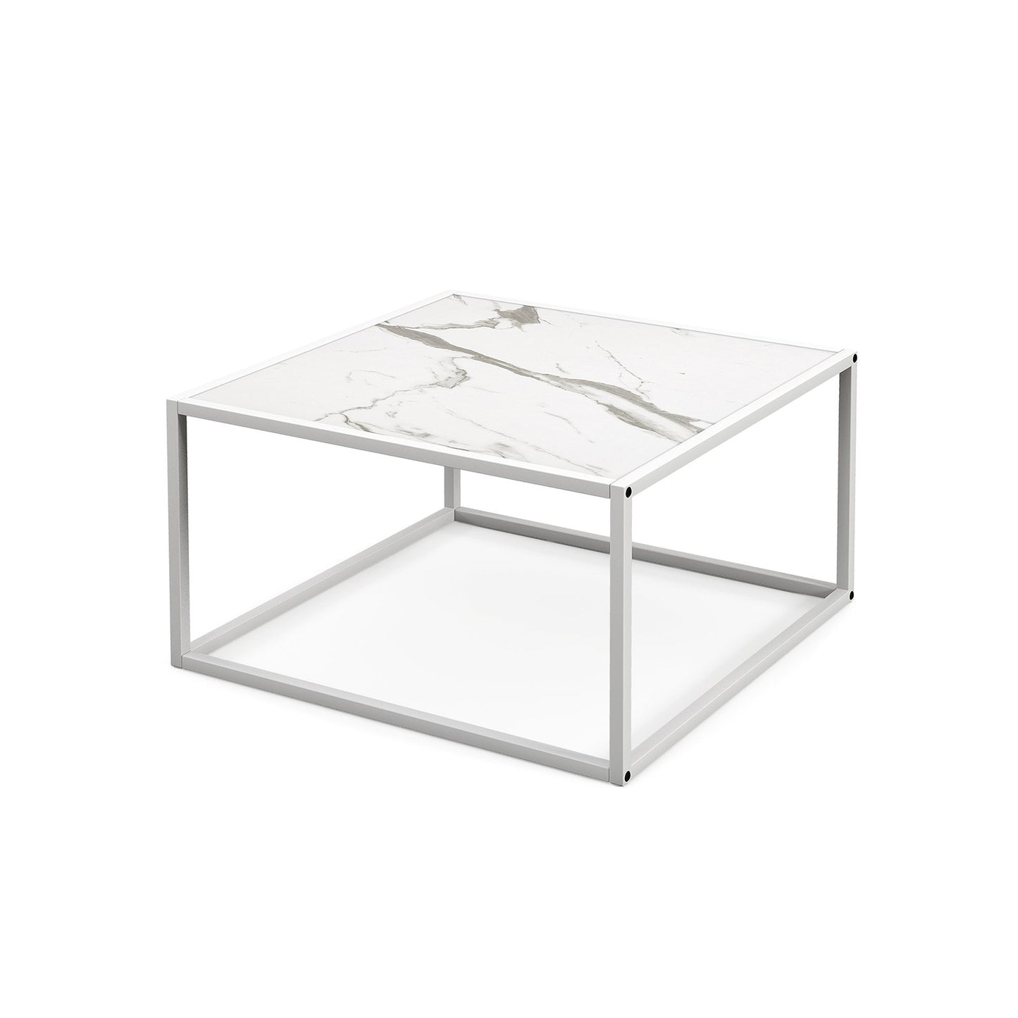 Modern Glass Square Coffee Table with Metal Frame for Living Room-Black