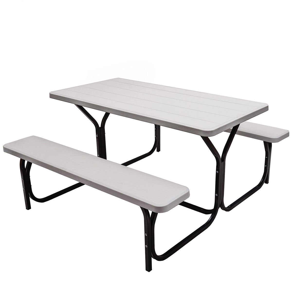 HDPE Outdoor Picnic Table Bench Set with Metal Base-Black