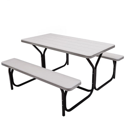 HDPE Outdoor Picnic Table Bench Set with Metal Base-Black