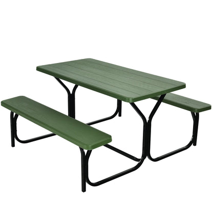 HDPE Outdoor Picnic Table Bench Set with Metal Base-Black