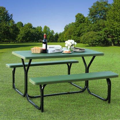 HDPE Outdoor Picnic Table Bench Set with Metal Base-Black