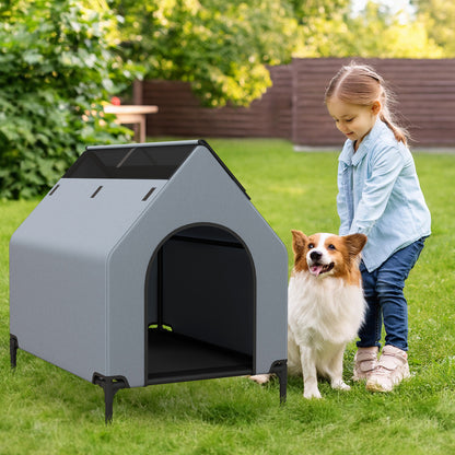 Large/Middle/Small Outdoor Elevated Pet House with Ventilated Windows-S