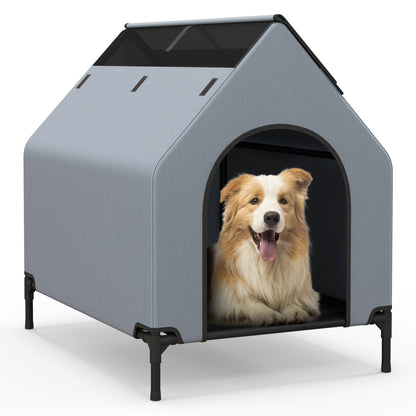 Large/Middle/Small Outdoor Elevated Pet House with Ventilated Windows-S