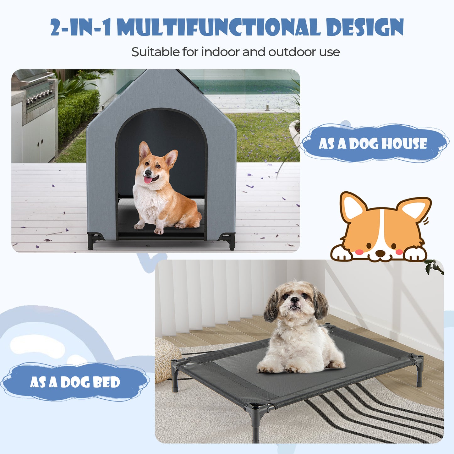 Large/Middle/Small Outdoor Elevated Pet House with Ventilated Windows-S