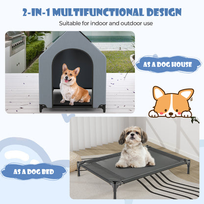 Large/Middle/Small Outdoor Elevated Pet House with Ventilated Windows-S