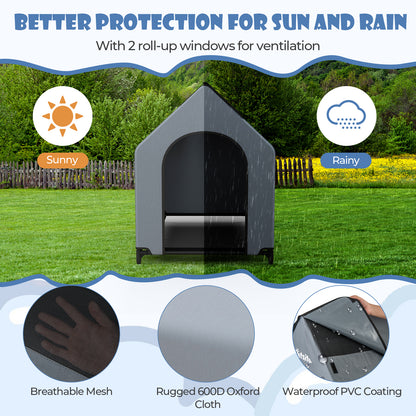 Large/Middle/Small Outdoor Elevated Pet House with Ventilated Windows-S