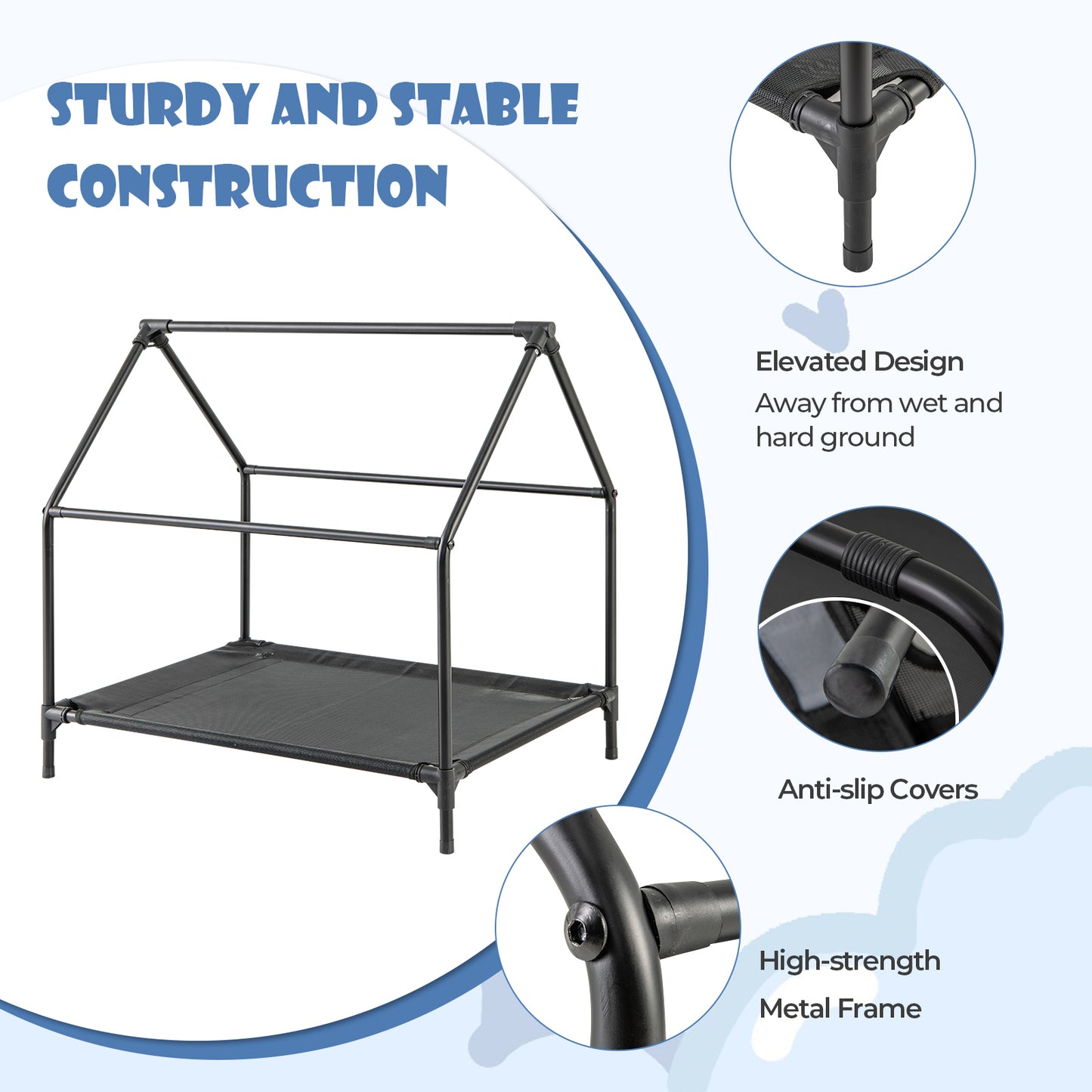 Large/Middle/Small Outdoor Elevated Pet House with Ventilated Windows-S