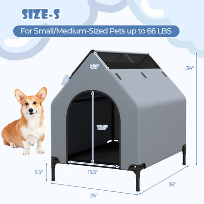Large/Middle/Small Outdoor Elevated Pet House with Ventilated Windows-S