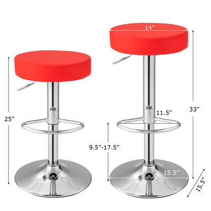Set of 2 Adjustable Swivel Round Bar Stool  Pub Chairs-Red