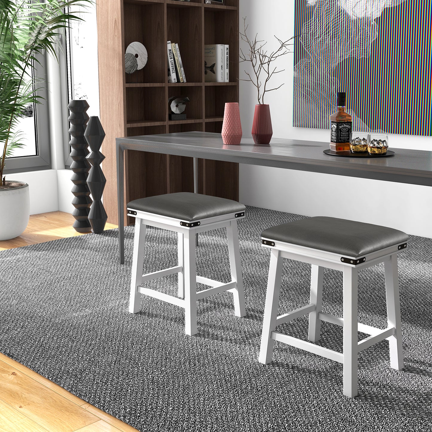 Set of 2 24/30 Inch Dining Bar Stool with Acacia Wood Frame-24 inches
