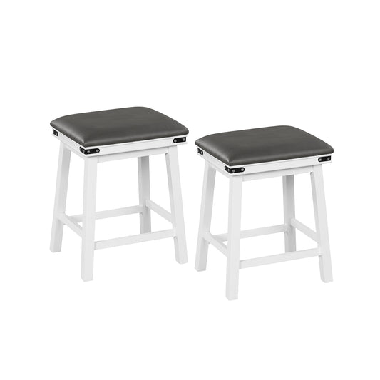 Set of 2 Wilsons Home Store 24/30 inch dining bar stools with acacia wood frames and rubber wood seats, modern kitchen furniture.