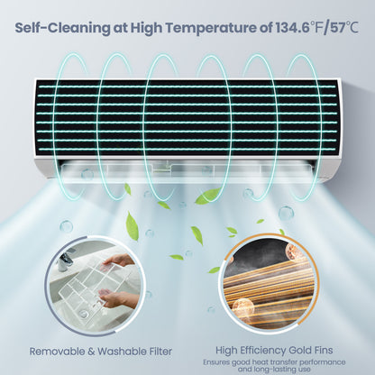 12000 BTU 17 SEER2 208-230V Ductless Mini Split Air Conditioner and Heater