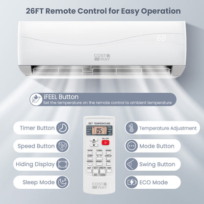 12000 BTU 17 SEER2 208-230V Ductless Mini Split Air Conditioner and Heater