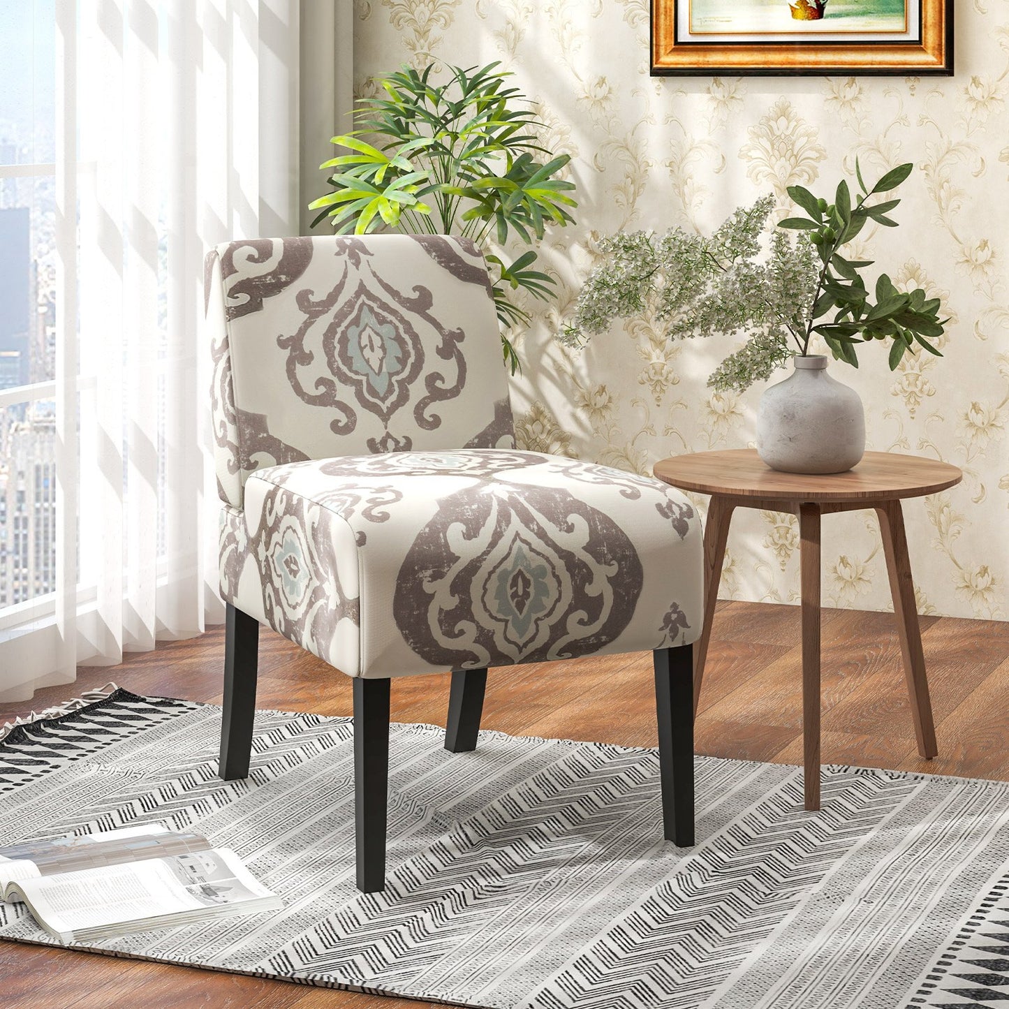Upholstered Living Room Chair with Rubber Wood Legs-Beige