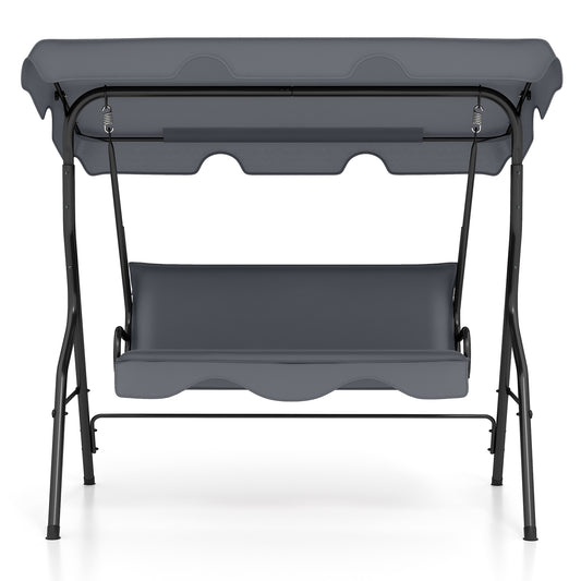 3-Seat Outdoor Patio Canopy Swing with Cushioned Steel Frame-Gray