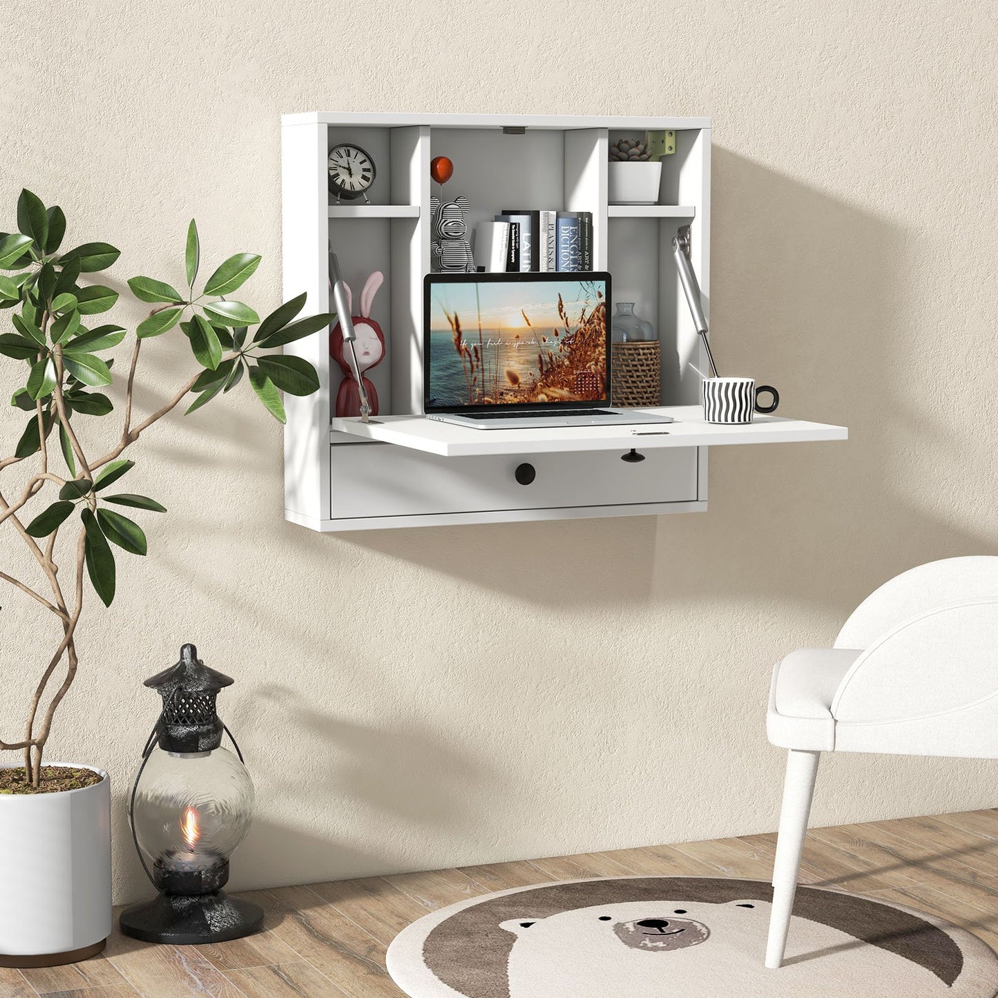 Wall-Mount Floating Desk Foldable Space Saving Laptop Workstation-Black