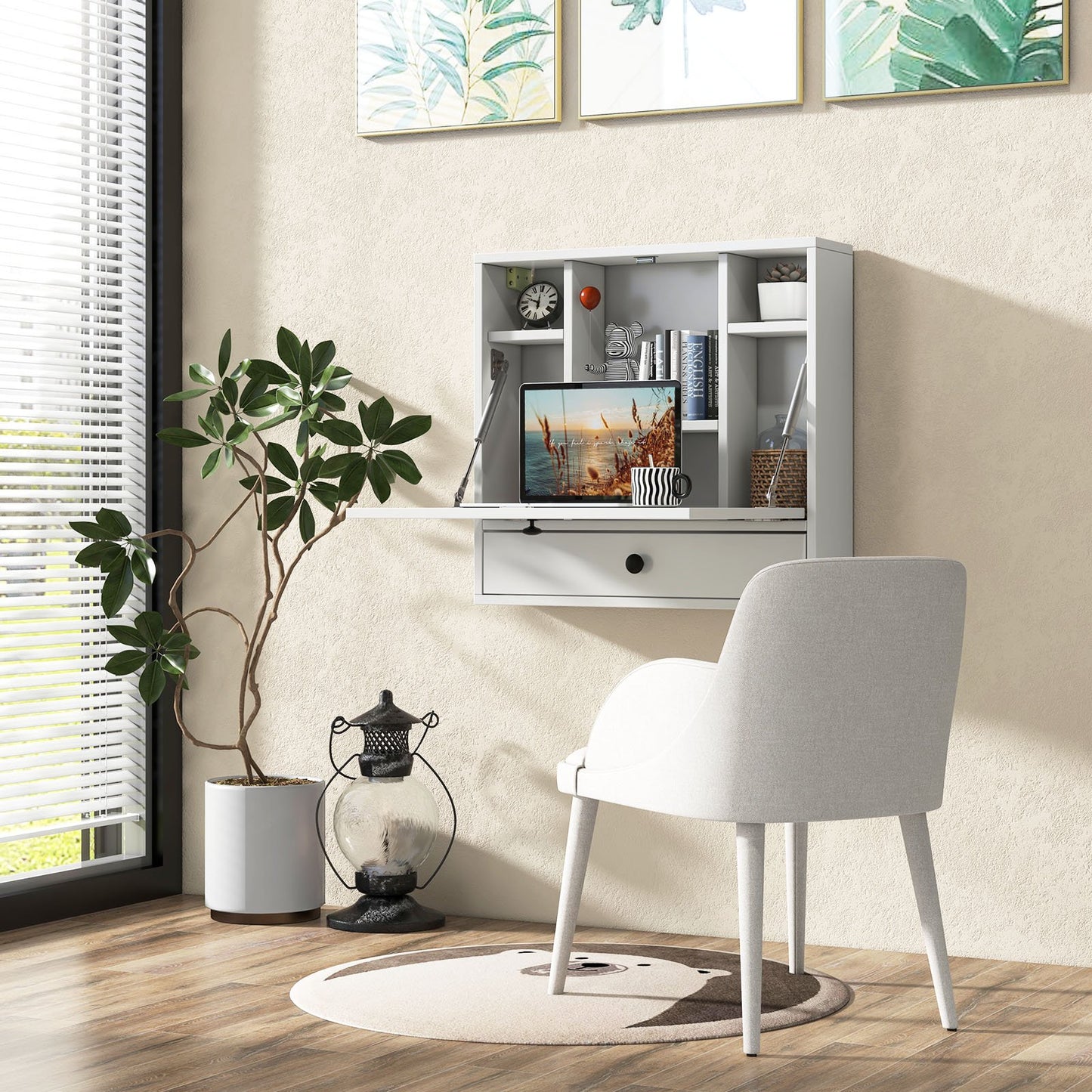 Wall-Mount Floating Desk Foldable Space Saving Laptop Workstation-Black