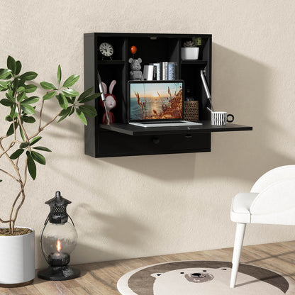 Wall-Mount Floating Desk Foldable Space Saving Laptop Workstation-Black