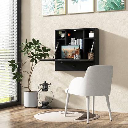 Wall-Mount Floating Desk Foldable Space Saving Laptop Workstation-Black