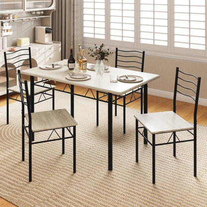 5 Pieces Wood Metal Dining Table Set with 4 Chairs-Natural