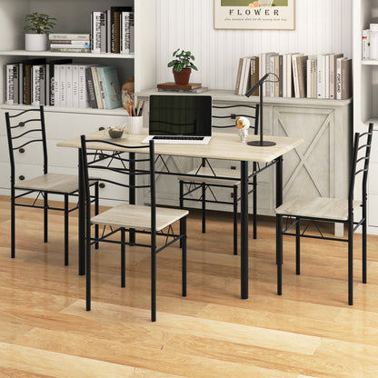 5 Pieces Wood Metal Dining Table Set with 4 Chairs-Natural