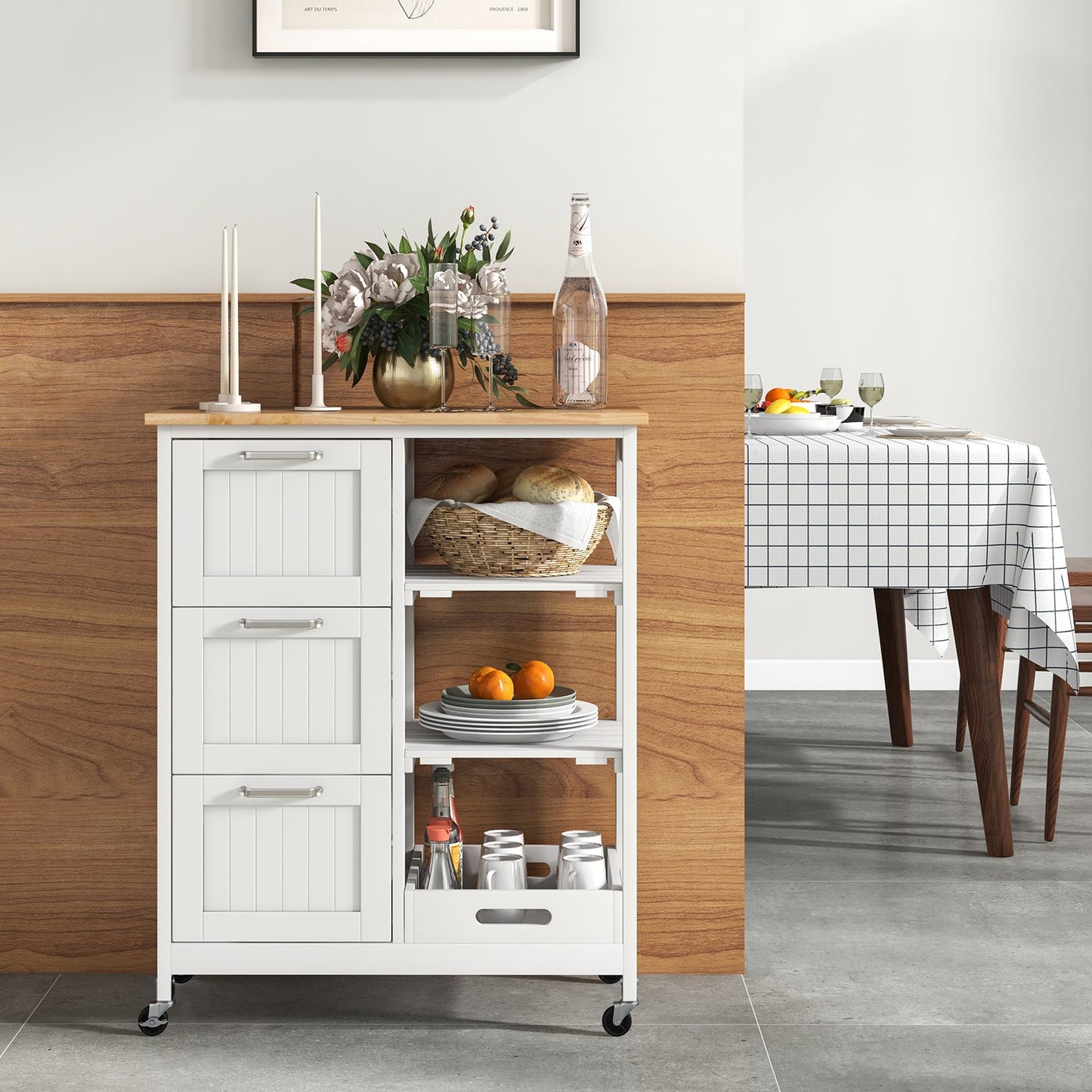 Rolling Kitchen Island Utility Storage Cart with 3 Large Drawers-Black