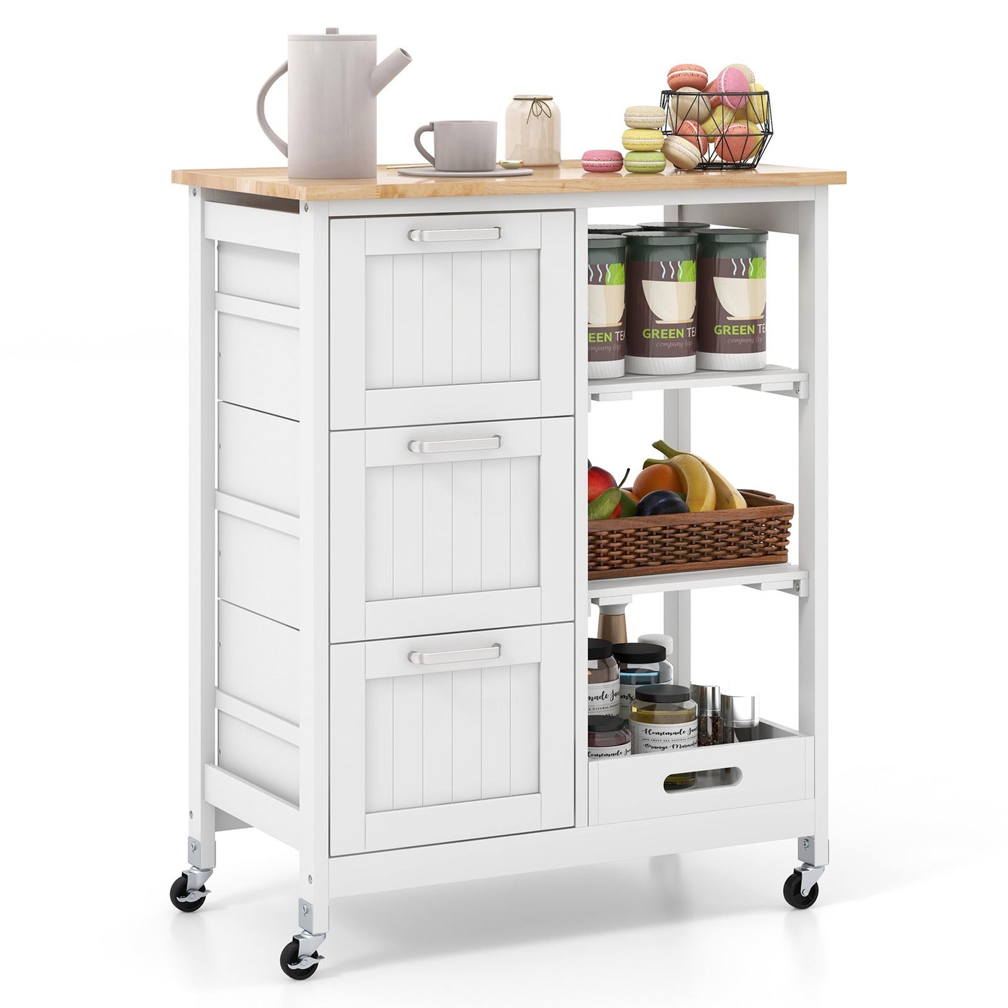 Rolling Kitchen Island Utility Storage Cart with 3 Large Drawers-Black