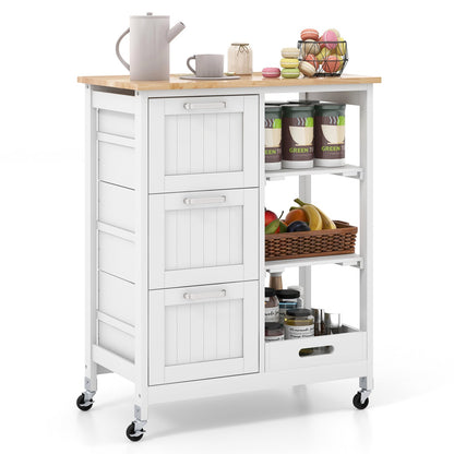 Rolling Kitchen Island Utility Storage Cart with 3 Large Drawers-Black